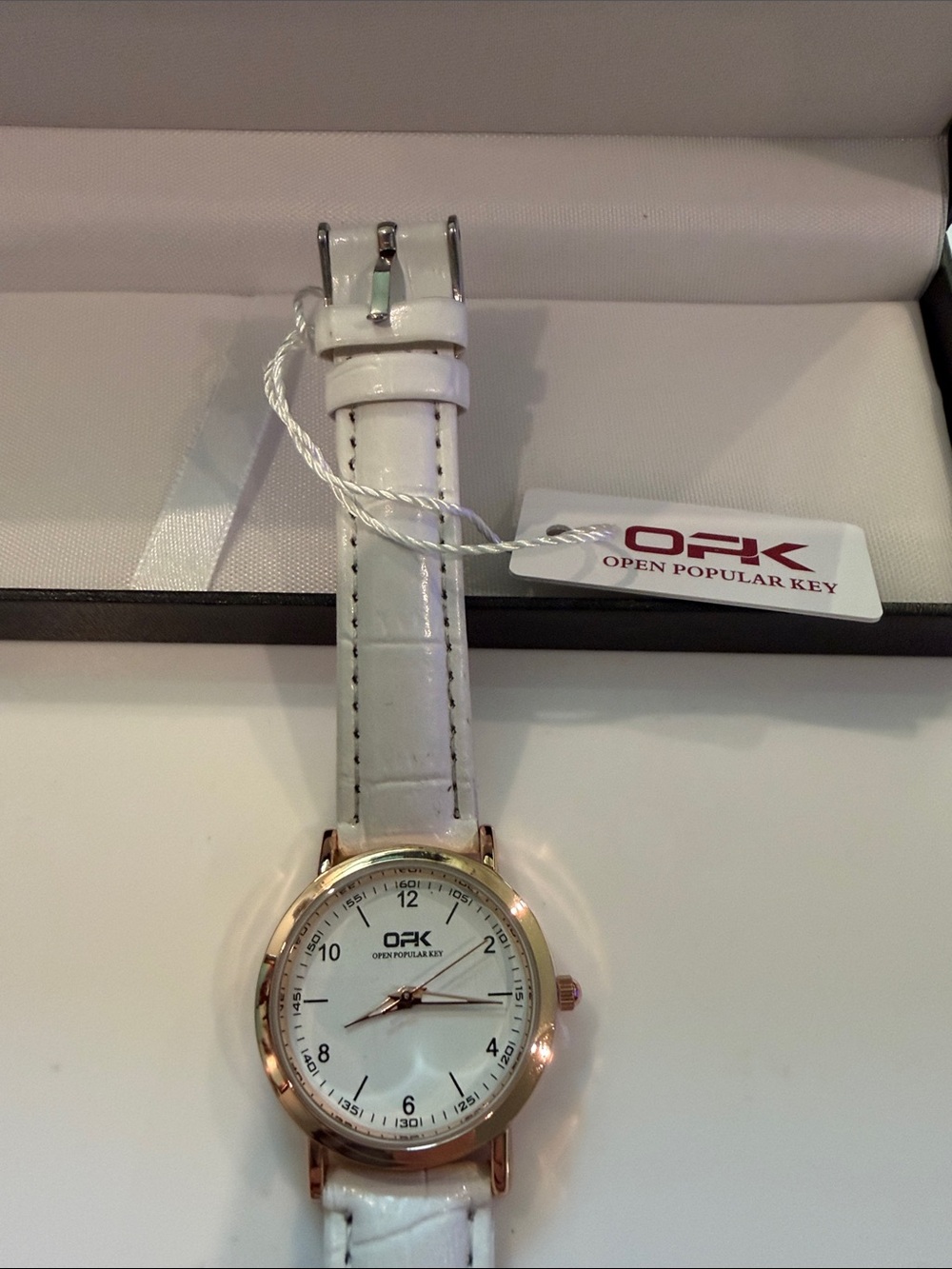 OPK White Leather Strap Watch with Rose Gold Case BRAND NEW